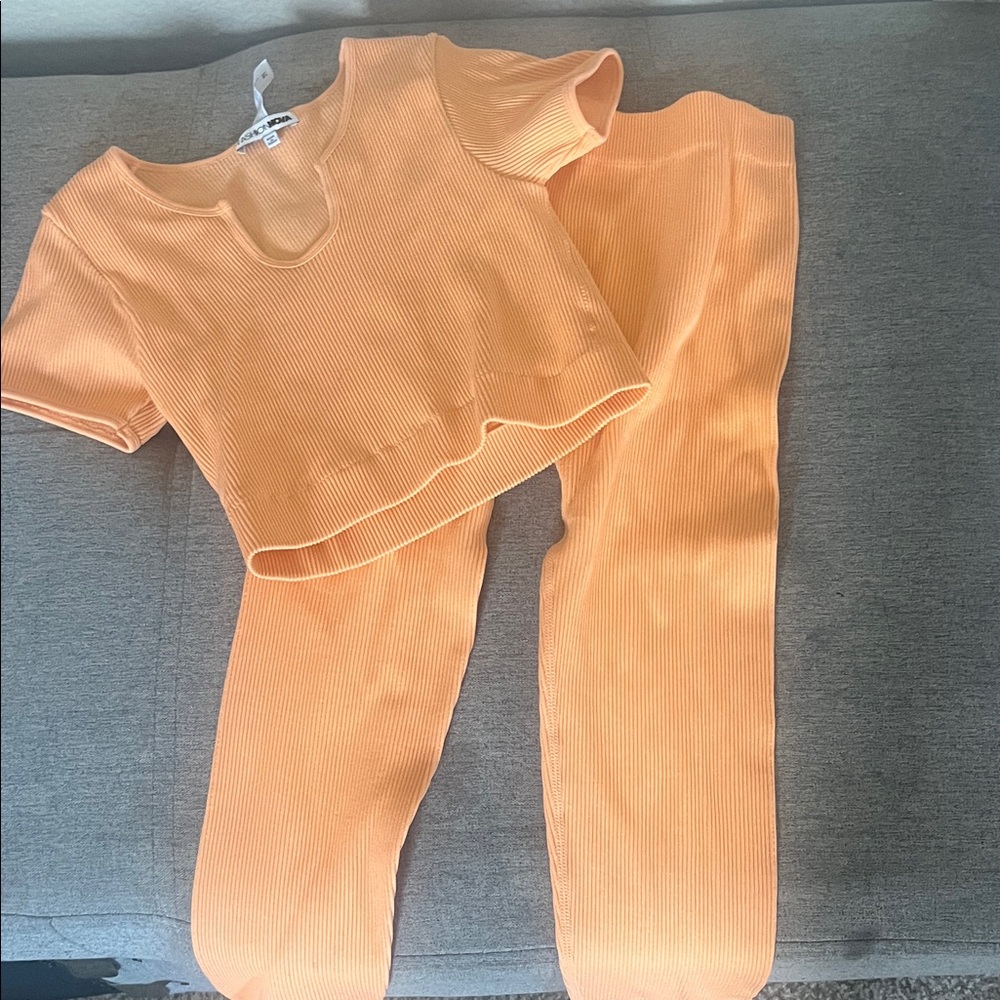 Fashion Nova Orange Ribbed Leggings Set